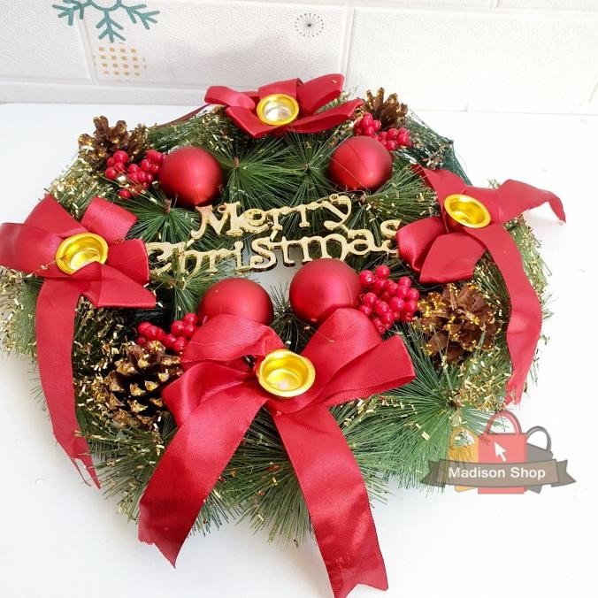 

Sale! Krans Natal Tempat 4 Lilin Advent Doa Dekorasi Christmas Wreath Gift