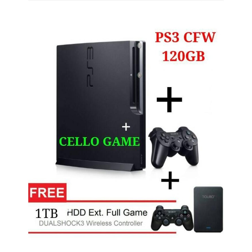 Terbaru PS3 SLIM CFW MULTIMAN HDD 120GB+2 STIK PS 3 WIRELESS+HDD EXTERNAL 1TB