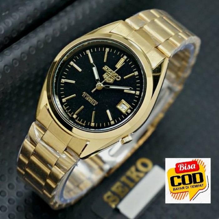 TERLARIS Jam Tangan Seiko Otomatis / Automatic Tanpa Baterai | Pria / Wanita - Gold Black