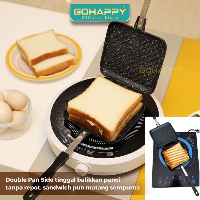 TERBARU GOHAPPY PANCI Sandwich Panini Maker cetakan roti/kue/Panggangan steak