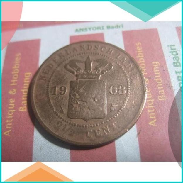 Koin Benggol 2.5 Cent 1908 Nederlansch Indie willem II Iklan h951 11OK