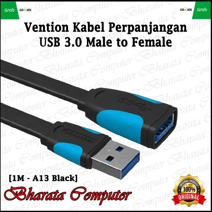 

Diskon! Vention Kabel Extension Flat USB 3.0 Male to Female 1M Black Ori
