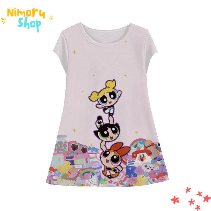Baju Dress Anak 3D Tunik-Powerpuff-10-designWD Anime The Powerpuff Girls Tunik Untuk Usia 1-12 Tahun