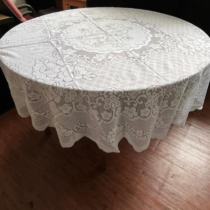 Taplak Meja Makan Bulat/Bundar Untuk 6 Kursi Renda Classsic Diskon