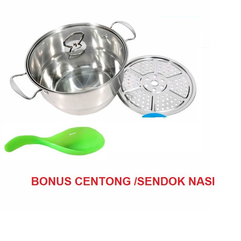 DSTORE - Panci KUKUS 28 Cm BOTTOM / LUBANG KECIL / Dandang Steamer 28 Cm Jumbo + BONUS Centong Nasi