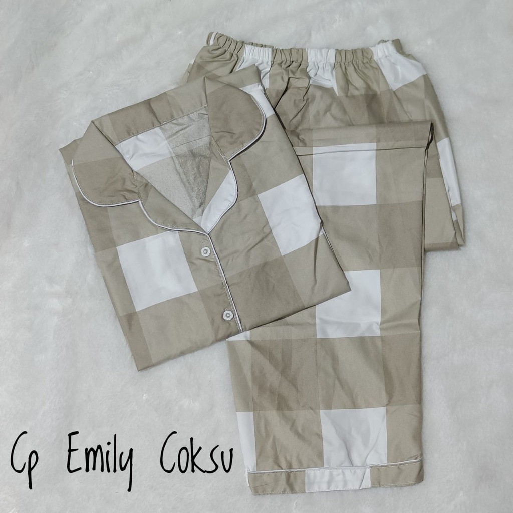 Baju Tidur Piyama BJ - Piyama CP Wanita Motif Kotak - Baju Tidur Lengan Pendek Katun Premium