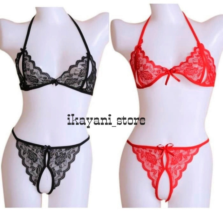 Costum Set Bra Cd Lingerie Cosplay Transparan Bikini Gstring Sexy Open Thong Ukuran Kecil Besar Big