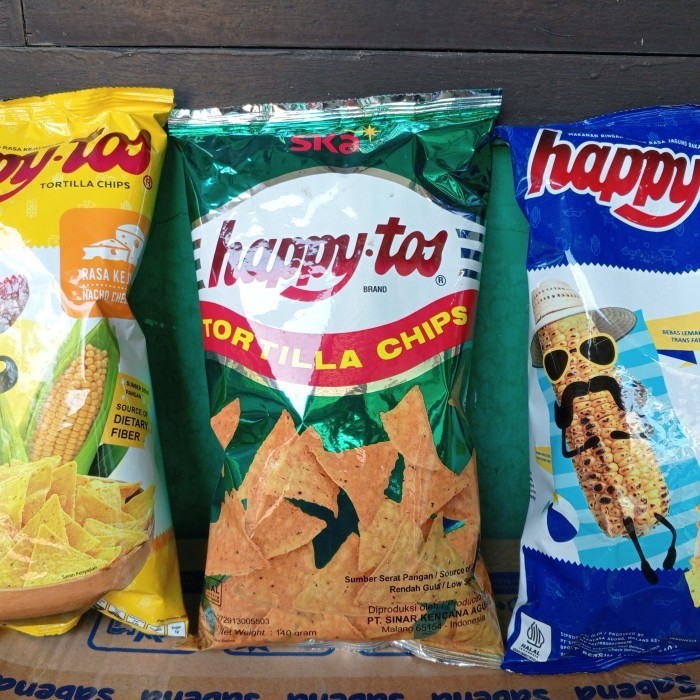 

TERBARU snack happy tos 3 varian rasa enak dan gurih tortila chips.jagung bakar.keju