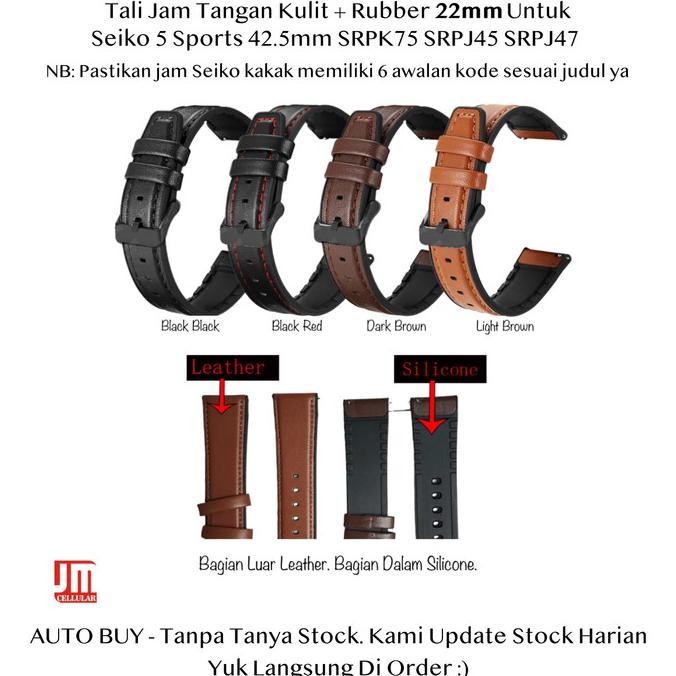 BEBAS ONGKIR - QRH 22mm Tali Jam Kulit Seiko 5 Sports 42.5mm SRPK75 SRPJ45 SRPJ47
