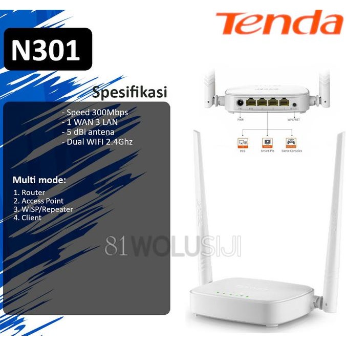 Tenda Wifi/Wireless Router N301 300Mbps WISP Support
