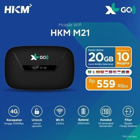 TERBARU - Modem Wifi 4G XL Go HKM M21 Unlock Free XL GO IZI 20GB Resmi