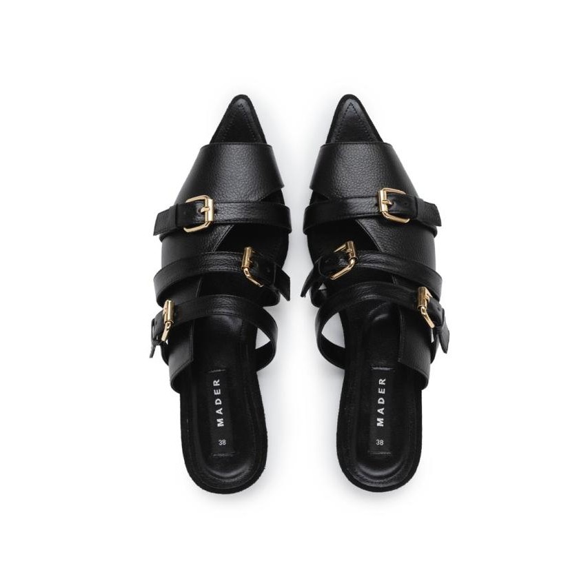 

BLUE- MADER OPEN TOE MULES NOIR BLACK/BLUE SOLE