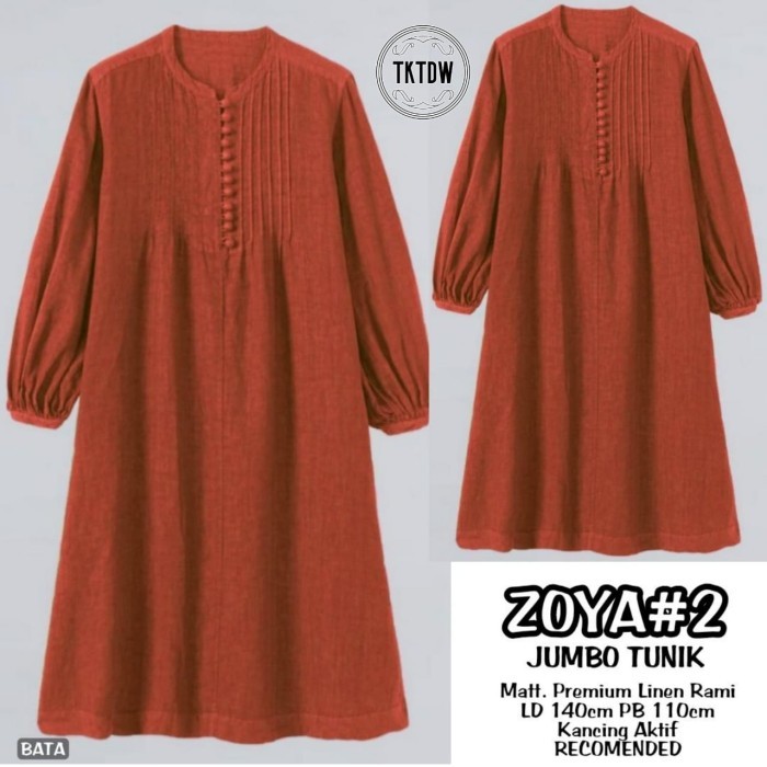 Free Ongkir Tunik Panjang Jumbo LD 140 Atasan Wanita Muslim Linen Premium|Zoya - Zoya-Bata