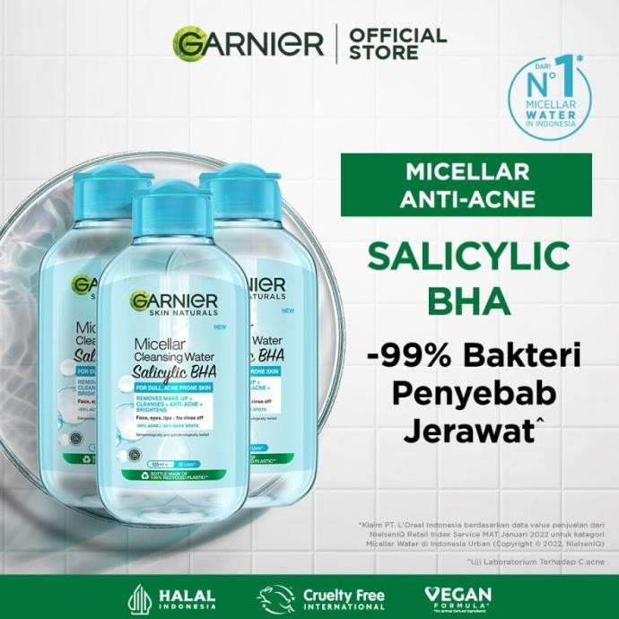

BLUE- (FLASH SALE) GARNIER MICELLAR WATER BLUE SALICYLIC BHA 125ML PACK OF 3