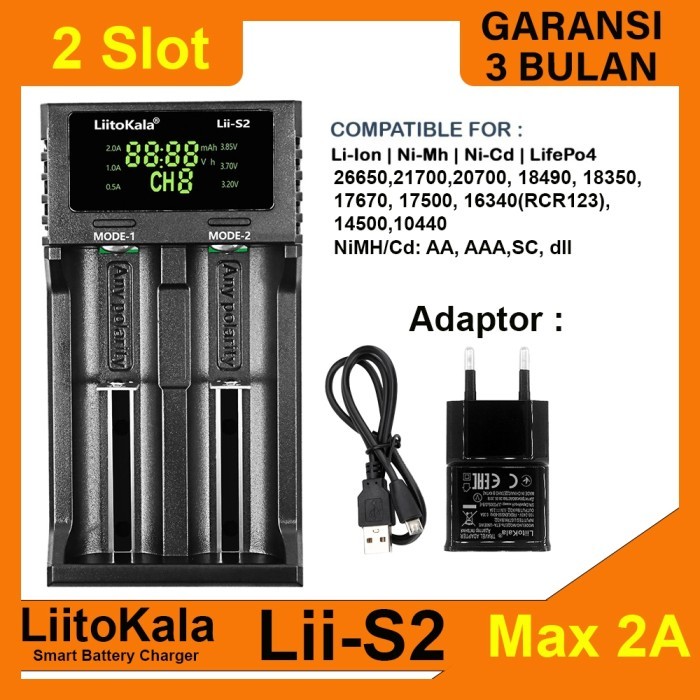 LiitoKala Lii-S2 Charger Baterai Fast Charging 2A Li-Ion LiFePO4 NiMH/NI-Cd