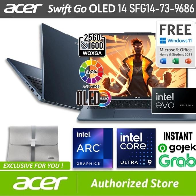 

BLUE- ACER SWIFT GO OLED EVO SFG14 73 9686 ULTRA 9 185H 32/1TB SSD W11 OHS 14" 2.8K 90HZ BLUE