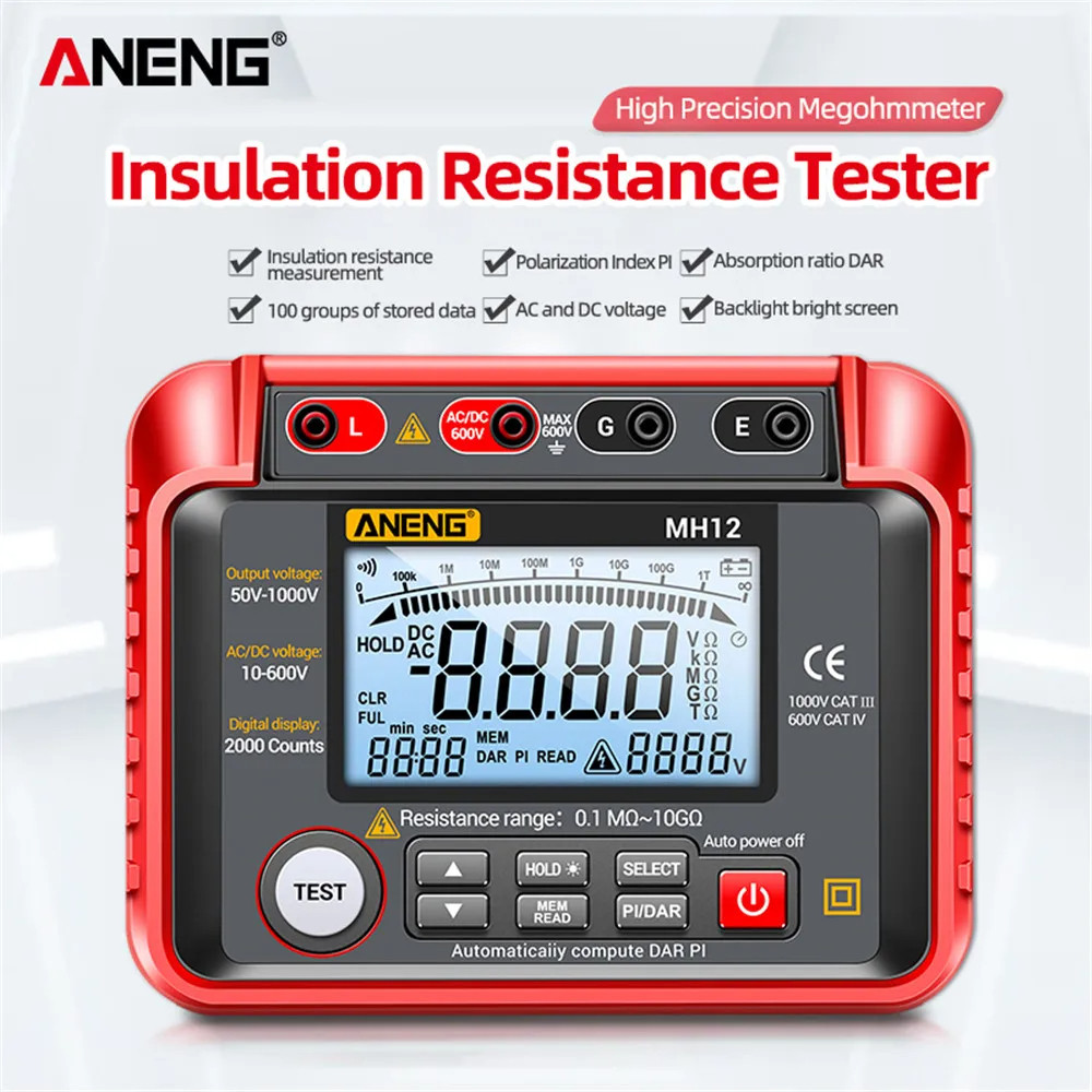 

- ANENG Digital Megohmmeter Voltage Tester Multifunction Megger Tool - MH12 -