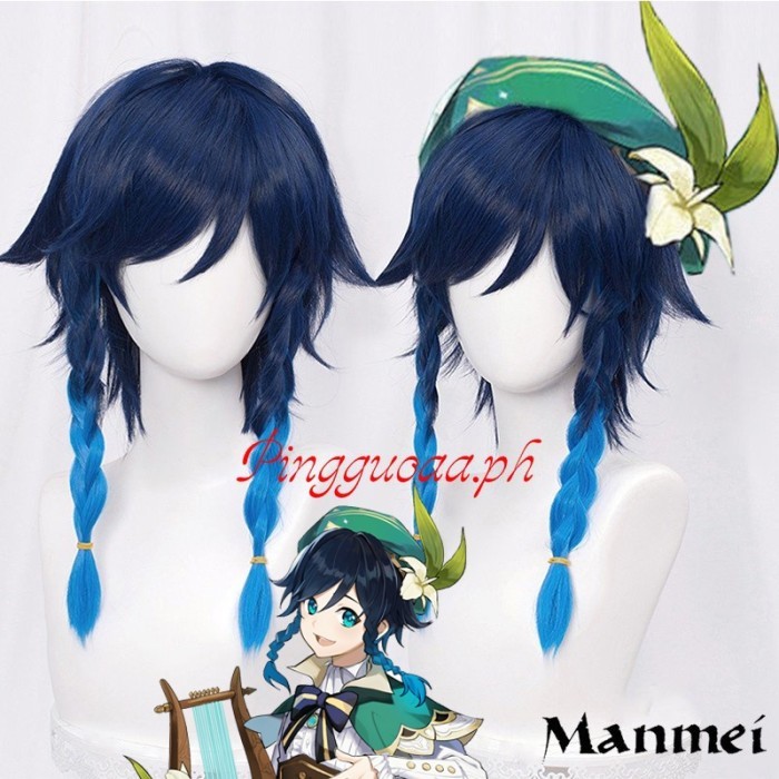 Genshin Impact Venti Cosplay Wigs Game Blue Gradient Synthetic Wigs - Venti Wig
