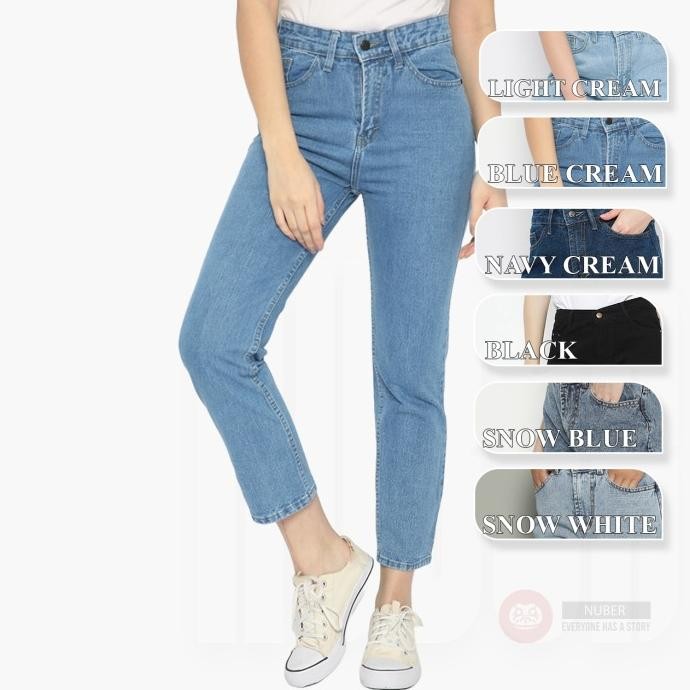 

BLUE- CELANA WANITA JEANS BOYFRIEND BLUE CREAM NON STRETCH -FIREWEED