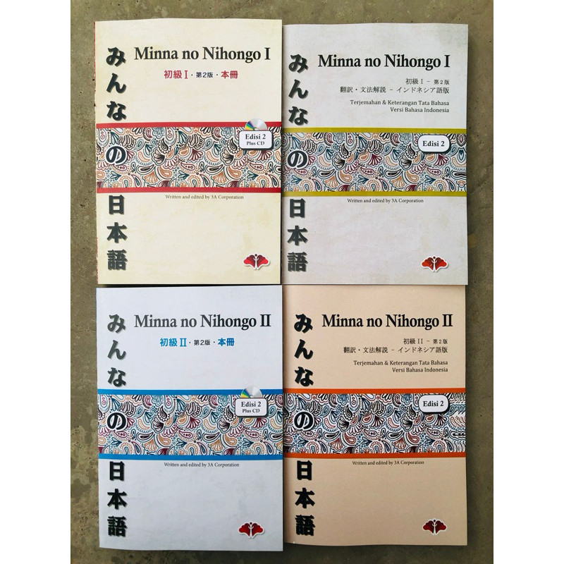 

paket 4 buku minna no nihongo 1 dan 2 versi jepang dan terjemah (Ukuran besar)