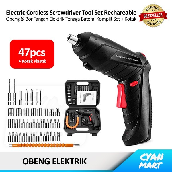 Diskon Obeng Otomatis Elektrik Bor Tangan Mini Cordless Screwdriver Tool Kit