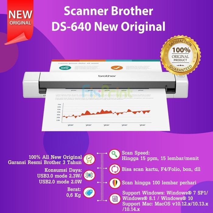 BROTHER Scanner DS640 Portabel Compact Mobile Scanner Brother DS 640