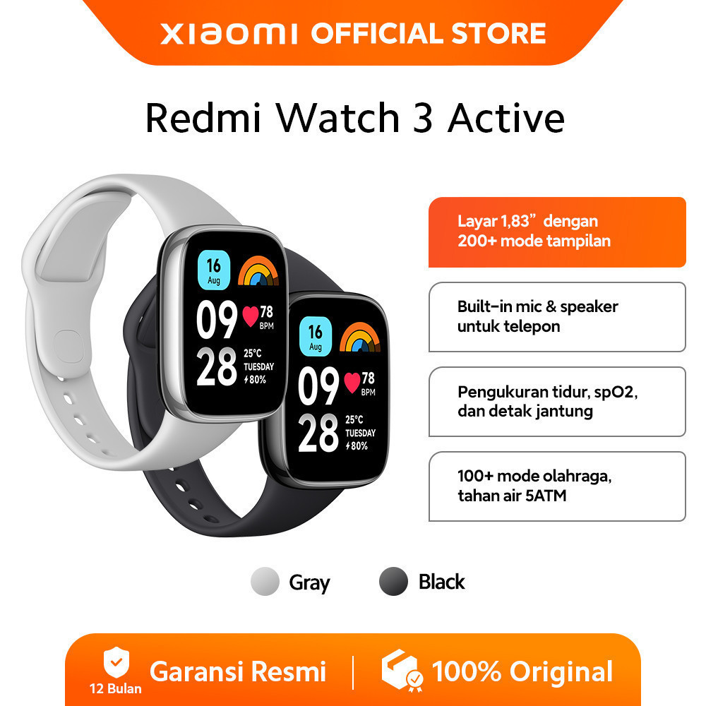 Xiaomi Redmi Watch 3 Active | Tahan Air 5ATM | 100 Mode Olahraga| Telepon Bluetooth | Smart Watch[ O