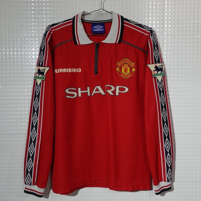 ORIGINAL MANCHESTER UNITED 1998 HOME JERSEY TREBLE BECKHAM LS ENGLAND EMYU