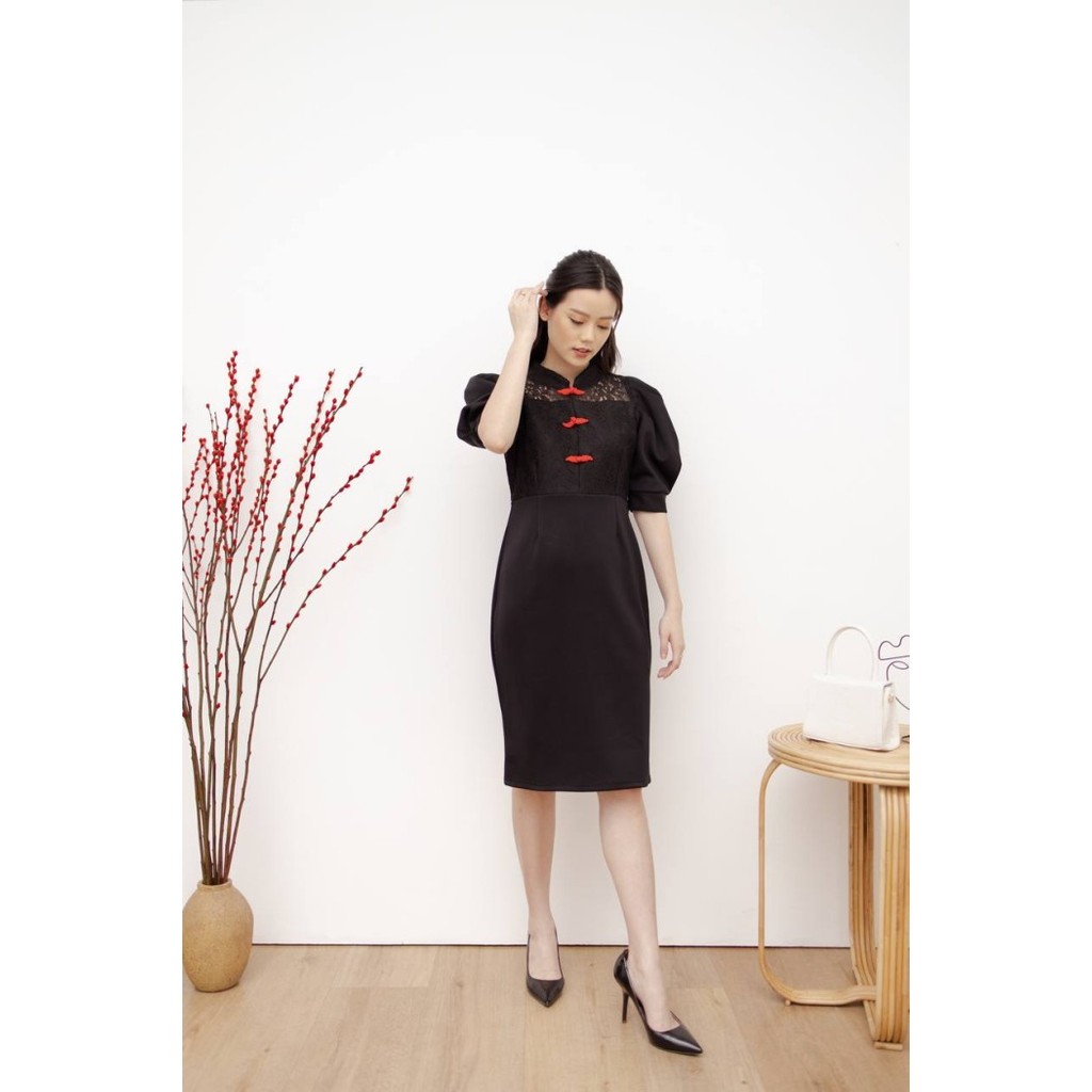 Meno - Huan Cheongsam Dress - Dress Scuba Premium Merah Imlek Cheongsam