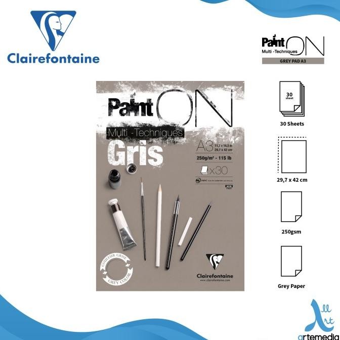 

Kertas Gambar Clairefontaine Paint On A3 Grey Multi Technique Pad LA