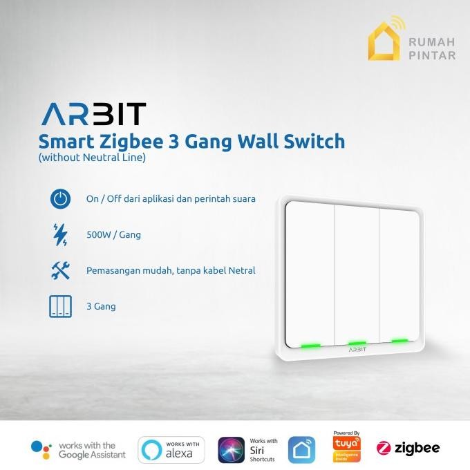 Switch - ARBIT Smart Home ZigBee Wall Switch 3 Gang Without Neutral line TUYA