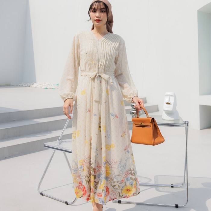 Meno - Gamis Wanita Ceruty Printing Flo Marlyne Premium