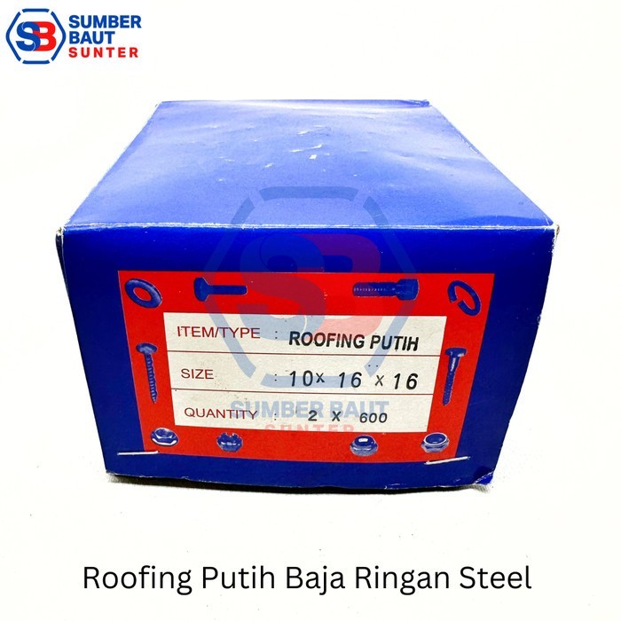 TERBARU - Skrup Baja Ringan 10x16 Roofing Putih Steel Moon Lion 1 Box 1.200 pcs