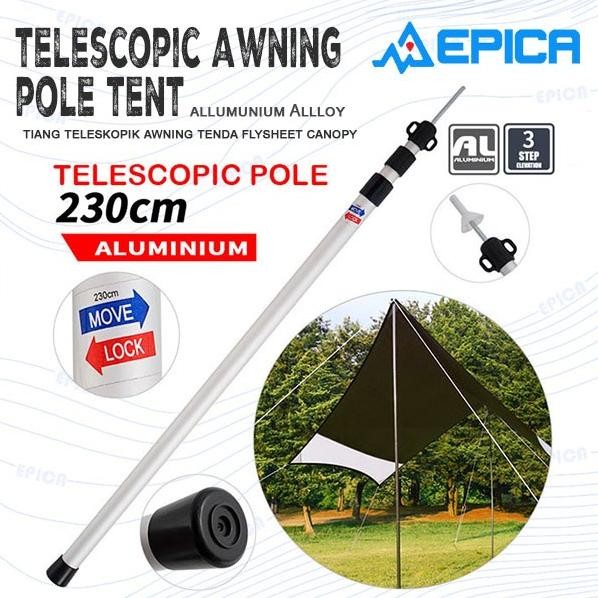 TIANG TELESKOPIK KANOPI FLYSHEET AWNING 230 CM TENDA CAMPING OUTDOOR ORIGINAL DAN TERPERCAYA