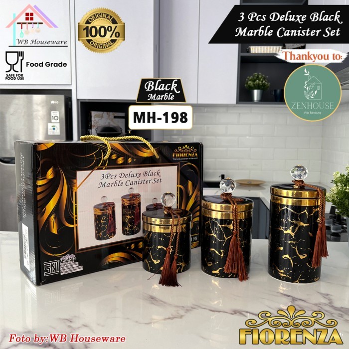 PRODUK TERBATAS FIORENZA Toples set isi 3 motif marble keramik / wadah food jar 198