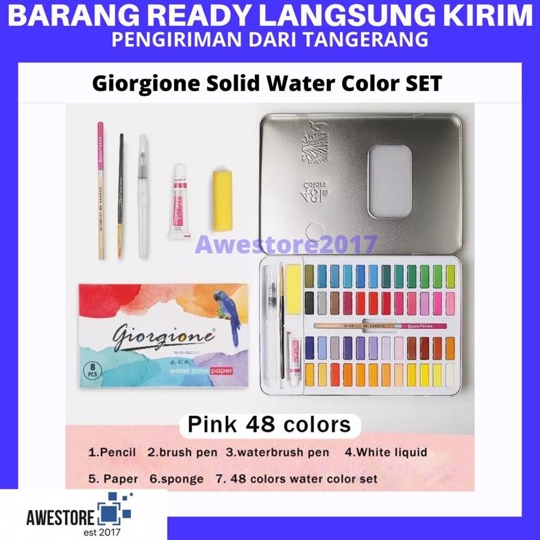 

TODAY GIORGIONE 48 WARNA COLORS SOLID WATERCOLOR CAT AIR BOX SET KUAS LUKIS RAMADHAN SALE