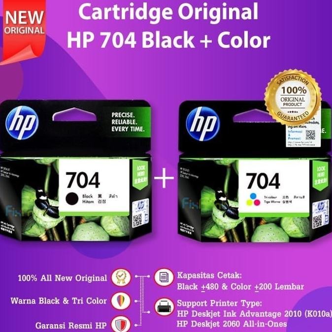 SET CARTRIDGE HP 704 BLACK COLOR TINTA PRINTER DESKJET 2010 K010 2060