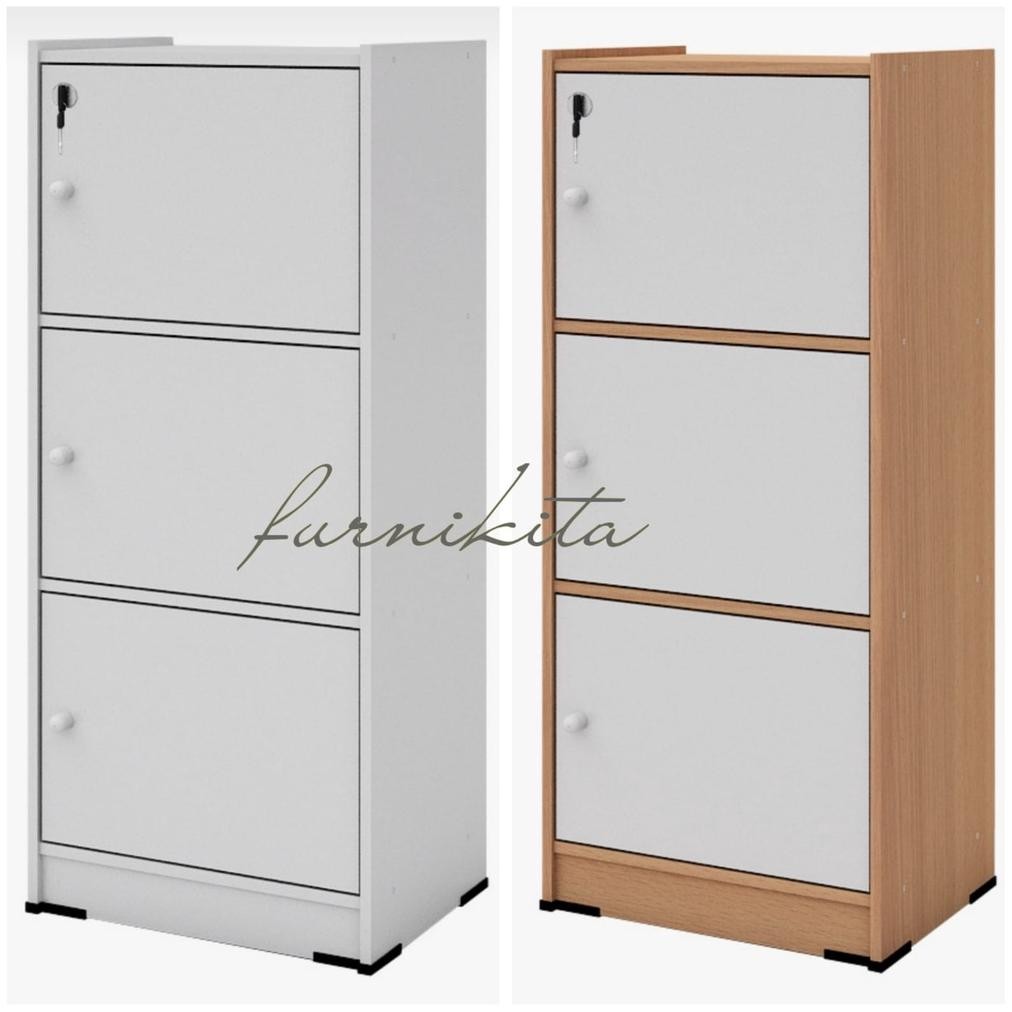 Rak Buku Lemari Buku Serbaguna Susun 3 Kayu Dengan Kunci Gratis Ongkir