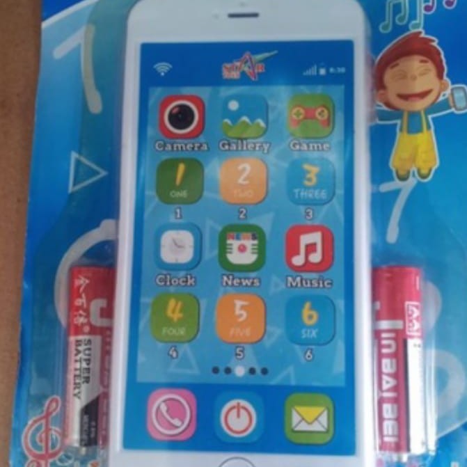 HEMAT mainan anak model hp iphone pakai baterai ada music free baterai