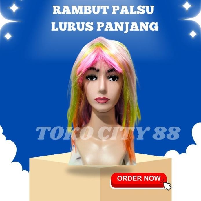 RAMBUT WIG WANITA / RAMBUT PALSU LURUS PANJANG WARNA KUNIG MERAH