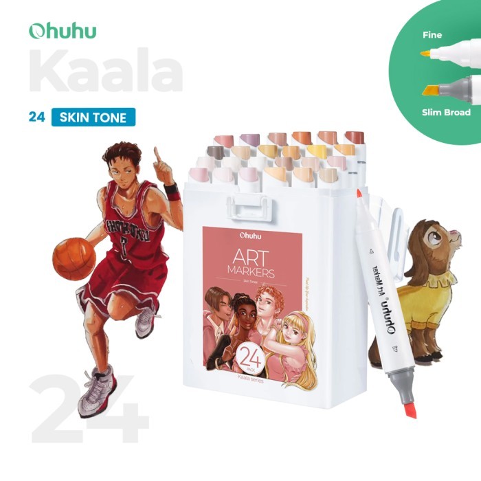 

OHUHU Kaala Skin Tone 24 Colors Dual Tip (Slim Broad & Fine)