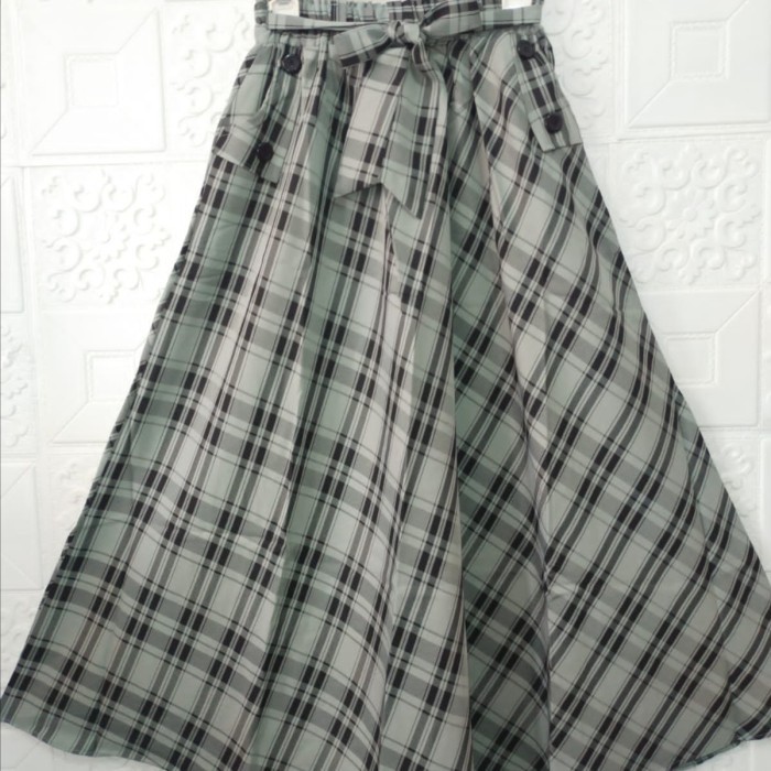 [TERBAIK DI SHOPEE] Rok Panjang Wanita Cantik Bawahan Muslimah Kotak Lebar - Mint kb PT26