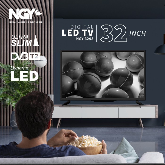 NGY LED TV Digital HD 32 inch / Televisi Kaca HDMI USB 3208 NAGOYA