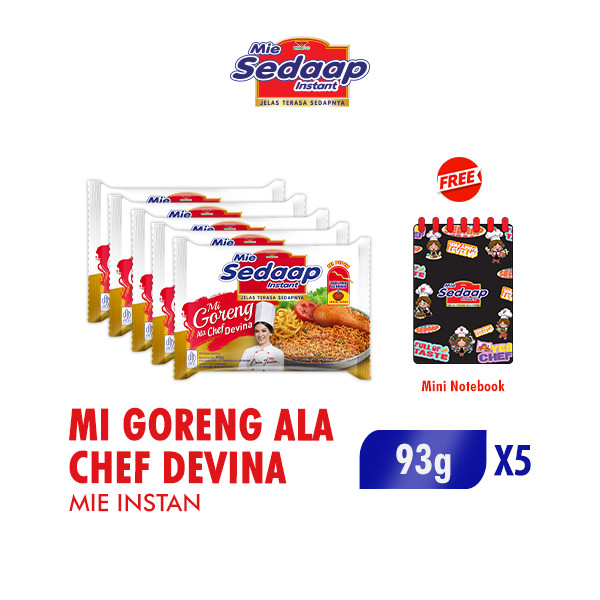 

Sedaap Mie Instan Goreng Ala Chef Bag 93 gr x5 Free Notebook