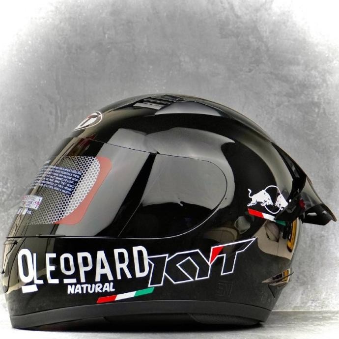 Terlaris Kyt R10 Solid Black Glossy Paket Leopard Redbull Stiker |Helm Kyt Full