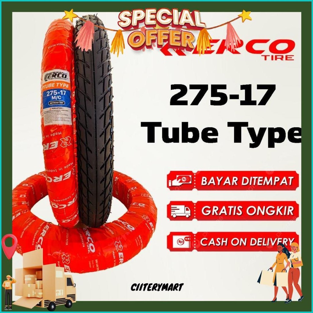 Erco Tire Ban Luar Motor Nontubeless Ring 17 275-17 Tube Type Standart Bebek Motif Federal, Astrea S