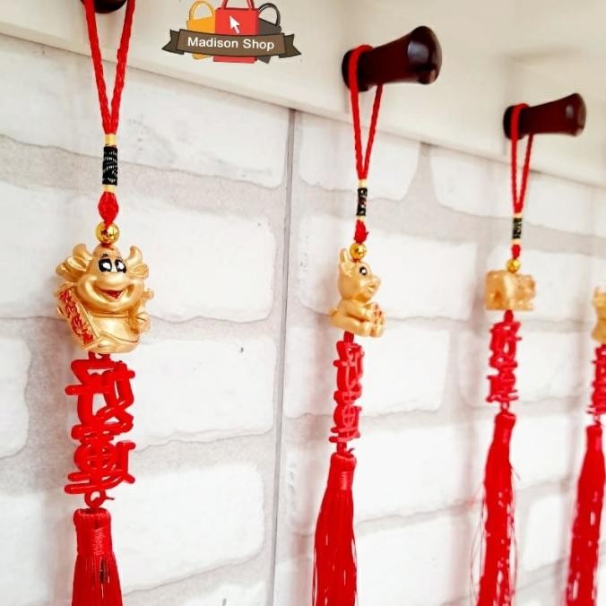 New Gantungan Jimat Fuk Hoki Kerbau Emas Hiasan Tinsel Merah Parcel Natal Limited Edition