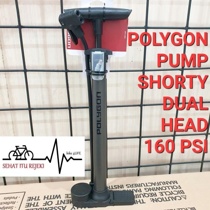 Pompa Angin Ban Sepeda Polygon Shorty 160 Psi Dual Head With Gauge