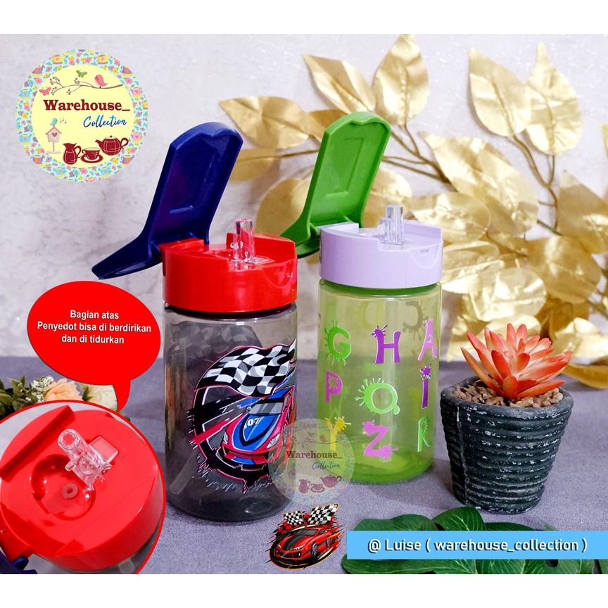 Adaajaa BOTOL MINUM ANAK DENGAN SEDOTAN 430 ML/BOTOL AIR MOTIF/ BOTOL AIR HEREVIN DECORATED BIG