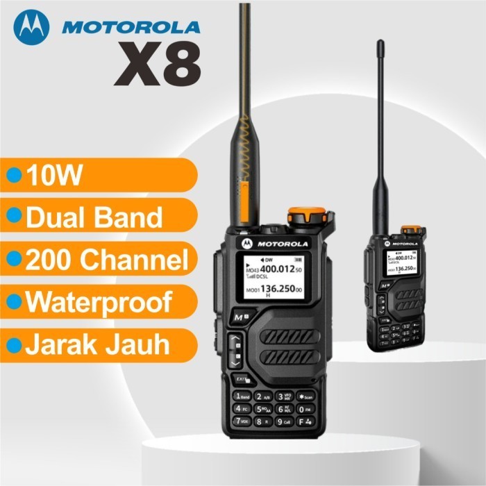 Promo HT Motorola X8 Walkie Talkie Jarak Jauh VHF/UHF Dual Band Total Output 20KM 10W Handy Talkie